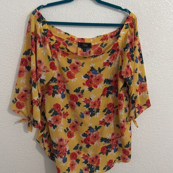 Status by Chenault-Womens Yellow Floral Shirt Blouse Top- Size XXL - Picture 9 of 9